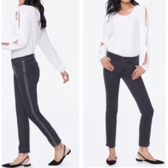 NWT NYDJ Size 0 SHERI SLIM SIDE STRIPE BLACK SS JEANS MSRP $129 - Picture 1 of 13